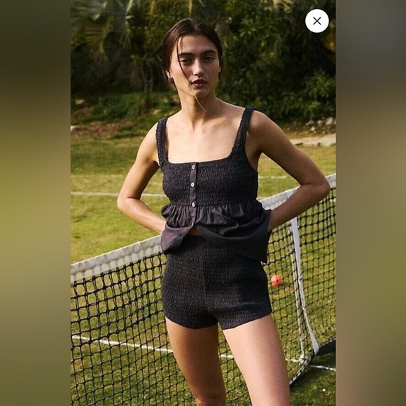 NWOT Free People S Zola 2 Piece Set Black Smocked New $88 retail - Picture 2 of 6